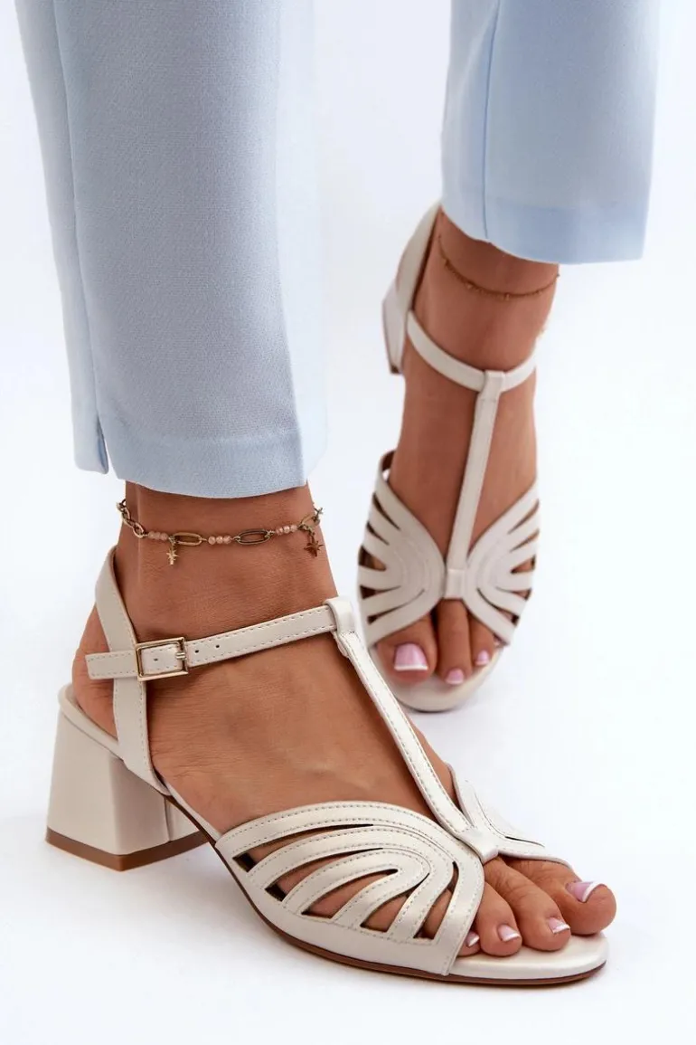 Damskie Sandały Na Obcasie Sergio Leone SK880 Perłowe