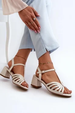 Damskie Sandały Na Obcasie Sergio Leone SK880 Perłowe