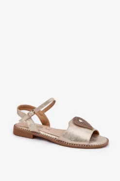 Damskie Sandały Na Płaskim Obcasie Z Ozdobą S.Barski KV51-098 Złote