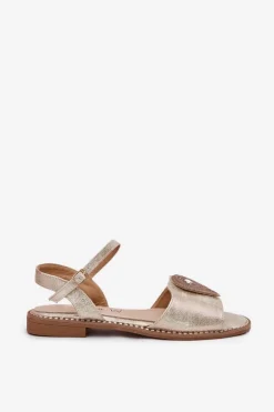 Damskie Sandały Na Płaskim Obcasie Z Ozdobą S.Barski KV51-098 Złote