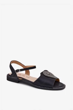 Damskie Sandały Na Płaskim Obcasie Z Ozdobą S.Barski KV51-098 Czarne