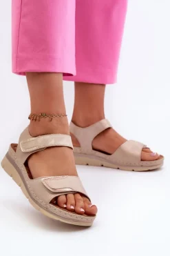 Damskie Sandały Na Rzep Beżowe Risanni