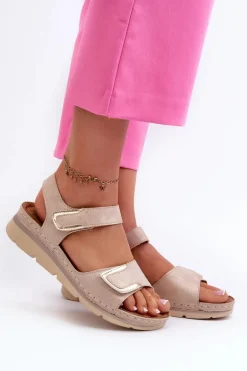 Damskie Sandały Na Rzep Beżowe Risanni