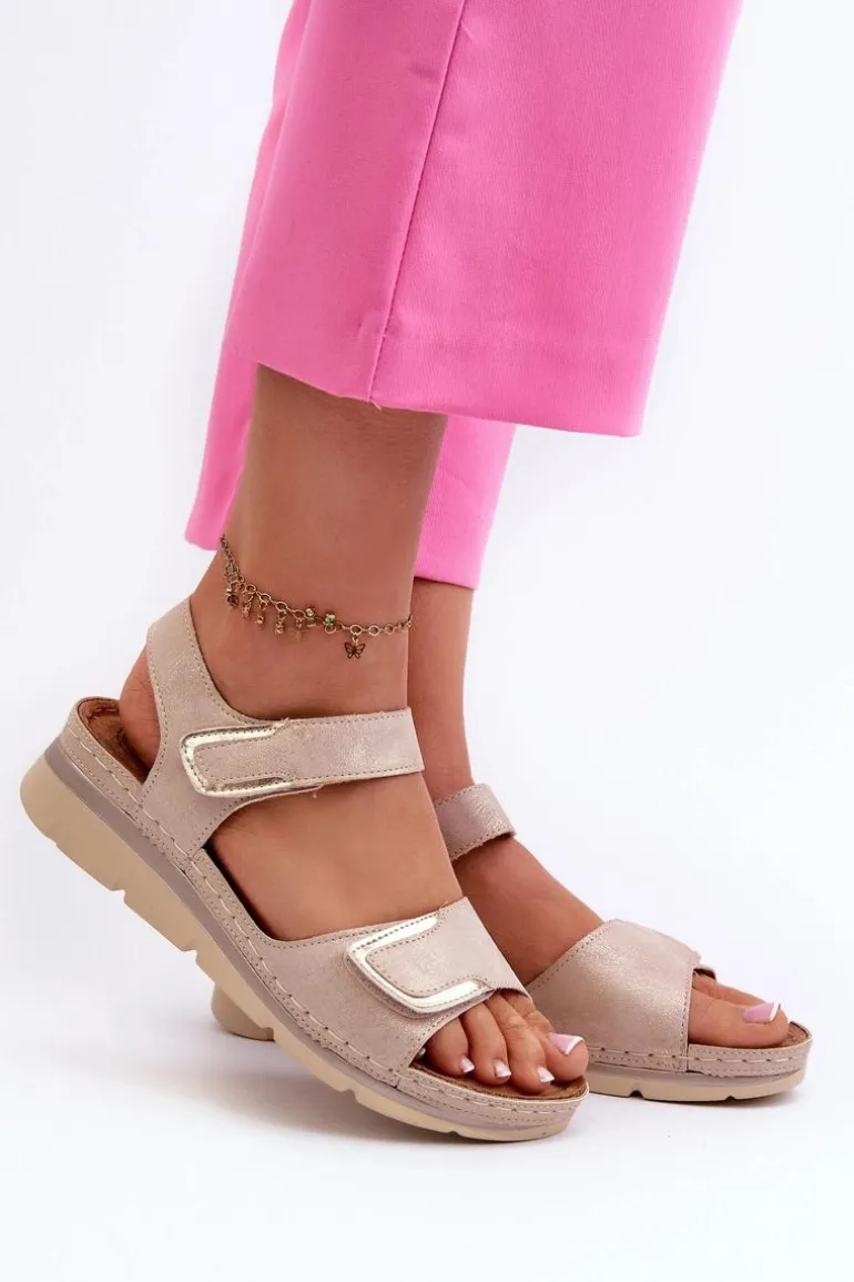 Damskie Sandały Na Rzep Beżowe Risanni