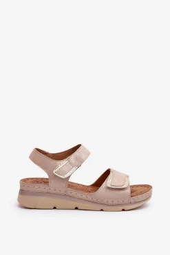 Damskie Sandały Na Rzep Beżowe Risanni