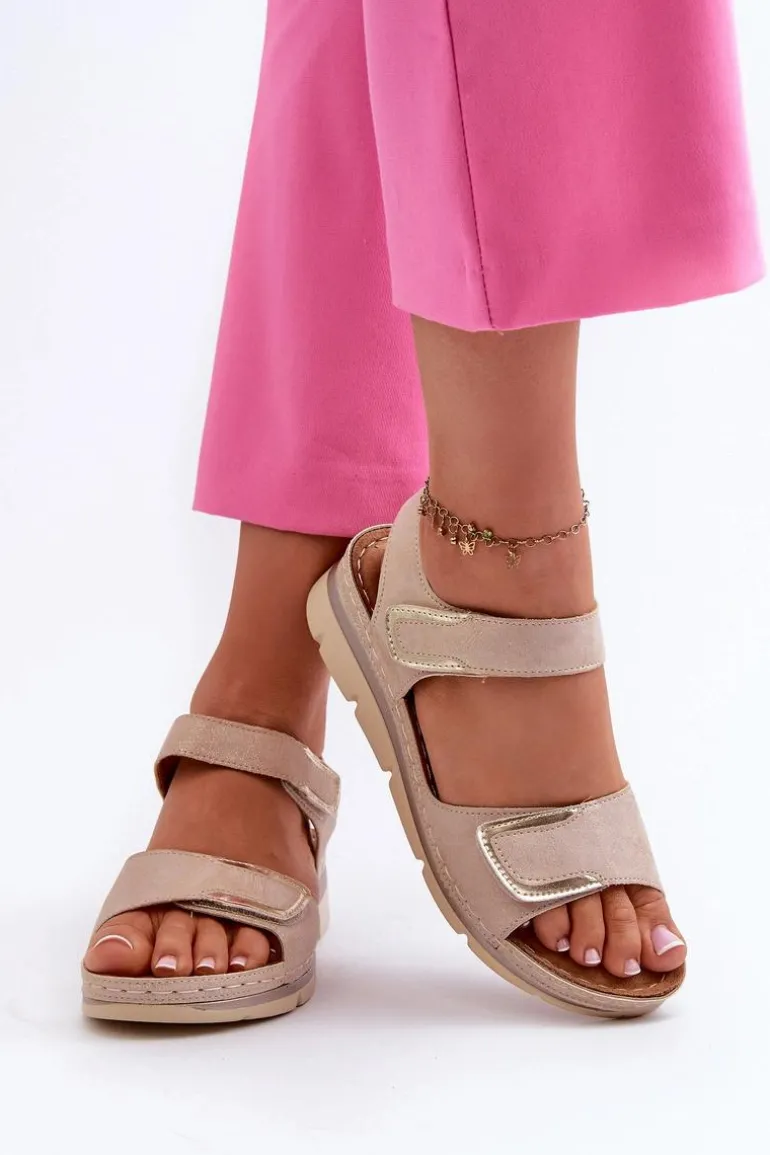 Damskie Sandały Na Rzep Beżowe Risanni