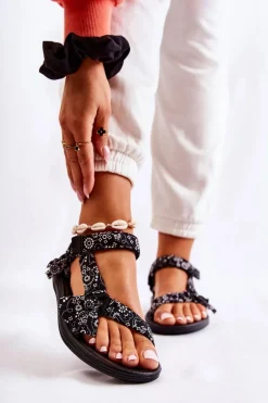 Damskie Sandały Na Rzepy Czarne Venna