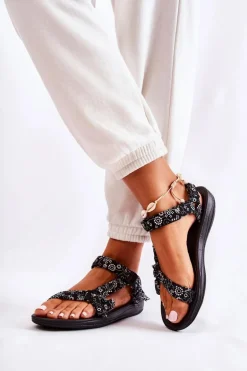 Damskie Sandały Na Rzepy Czarne Venna