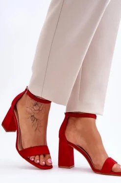 Damskie Sandały Na Stabilnym Słupku Czerwone Lavissa