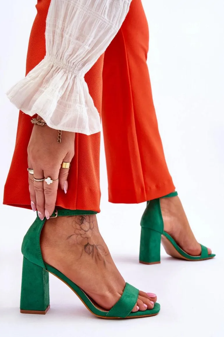 Damskie Sandały Na Stabilnym Słupku Zielone Lavissa