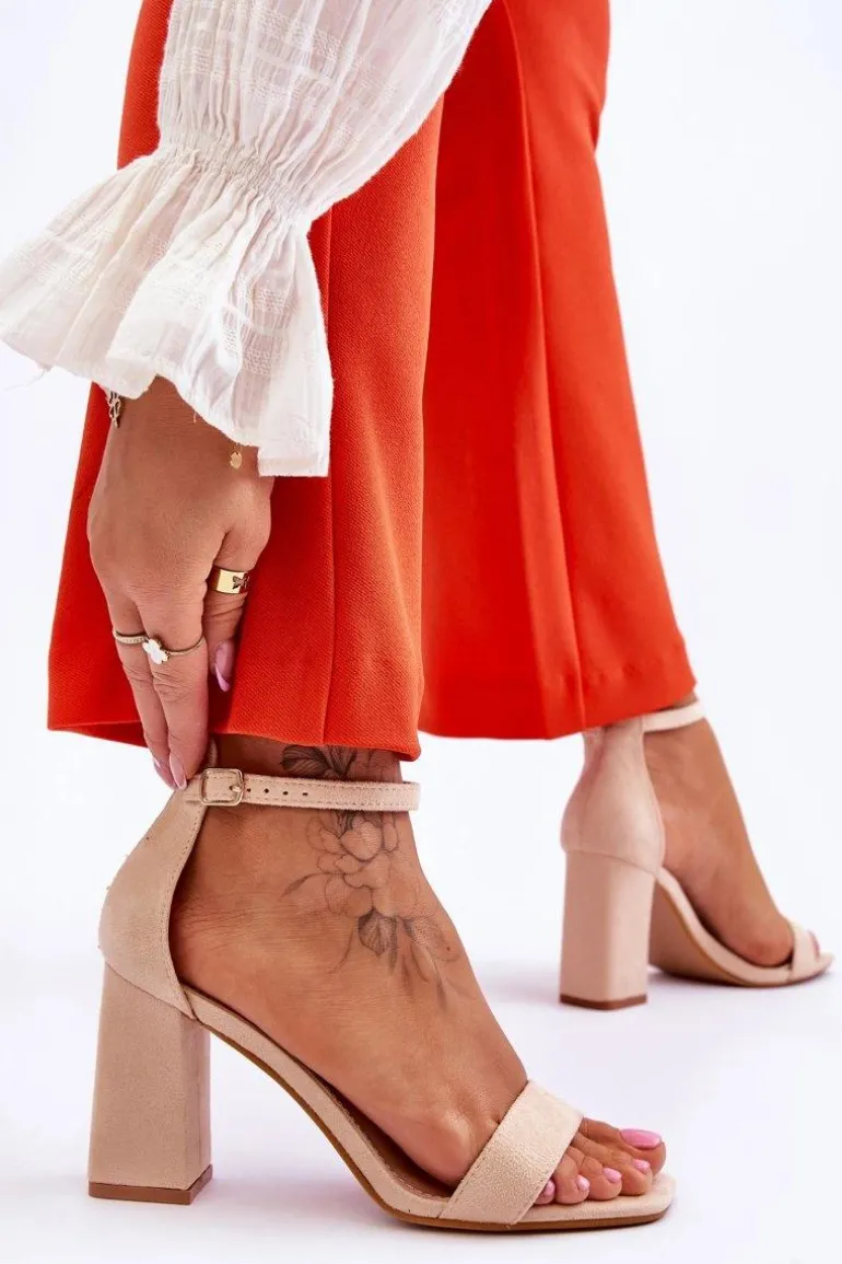 Damskie Sandały Na Stabilnym Słupku Beżowe Lavissa