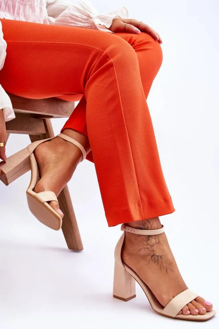 Damskie Sandały Na Stabilnym Słupku Beżowe Lavissa