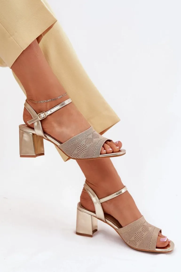 Damskie Sandały Na Słupkowym Obcasie Złote Sarena