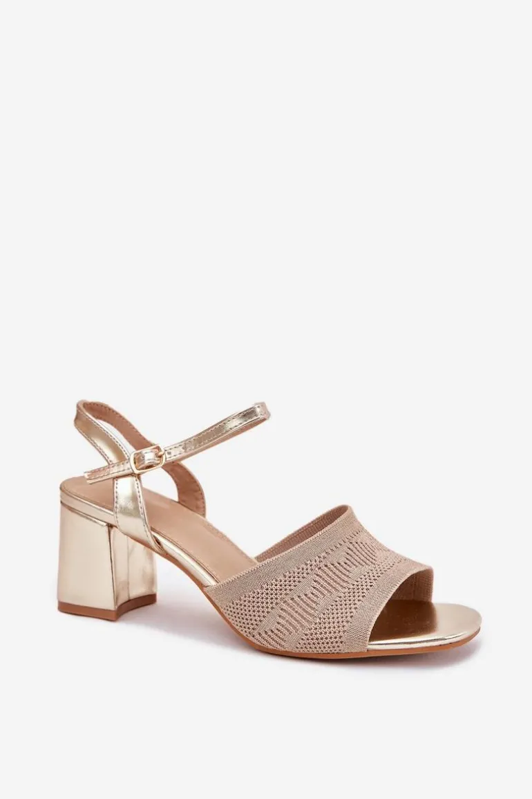 Damskie Sandały Na Słupkowym Obcasie Złote Sarena
