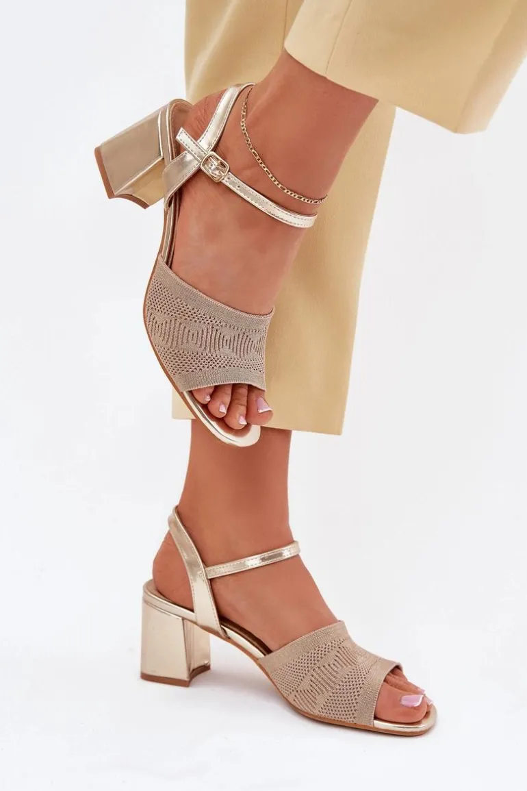 Damskie Sandały Na Słupkowym Obcasie Złote Sarena