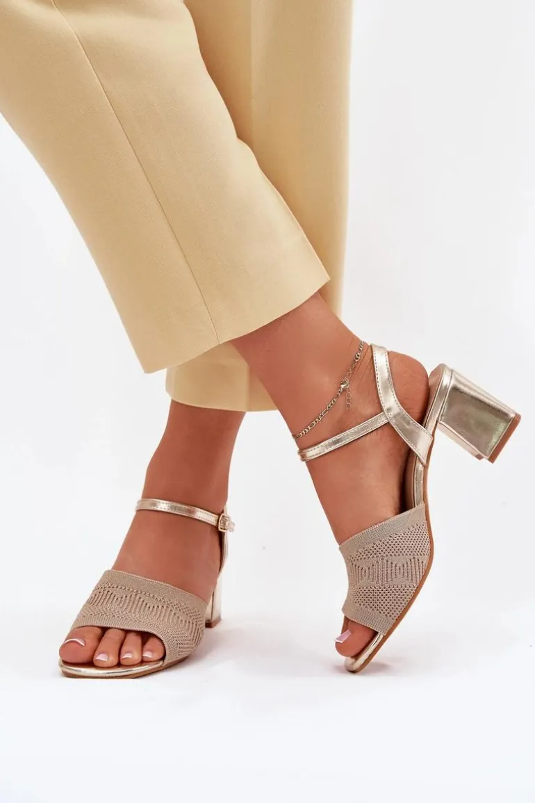 Damskie Sandały Na Słupkowym Obcasie Złote Sarena