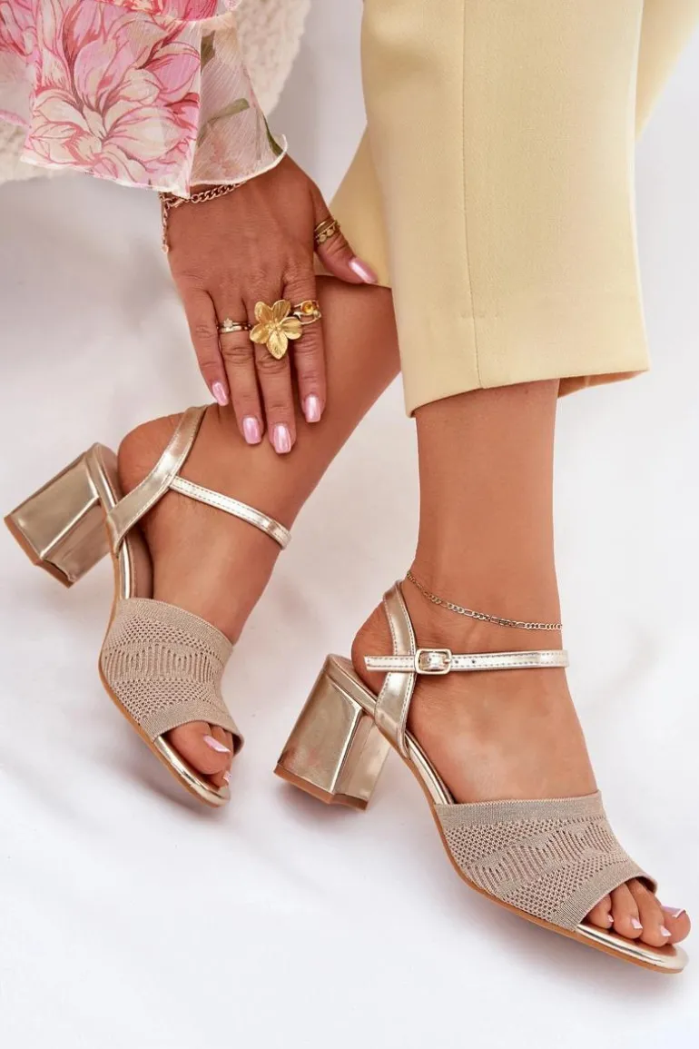 Damskie Sandały Na Słupkowym Obcasie Złote Sarena
