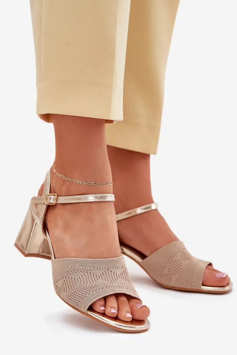 Damskie Sandały Na Słupkowym Obcasie Złote Sarena