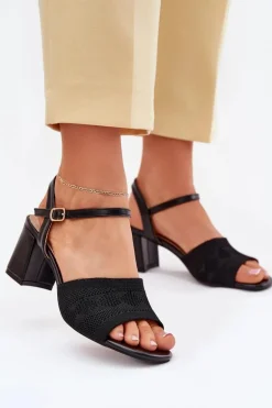 Damskie Sandały Na Słupkowym Obcasie Czarne Sarena