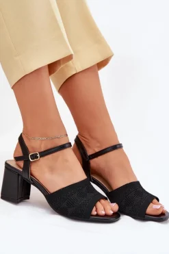 Damskie Sandały Na Słupkowym Obcasie Czarne Sarena