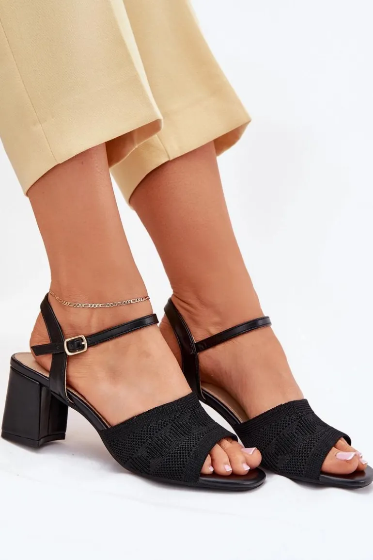 Damskie Sandały Na Słupkowym Obcasie Czarne Sarena