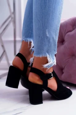 Damskie Sandały Na Słupku Peep Toe Czarne Olenia