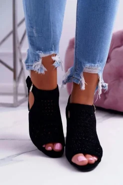 Damskie Sandały Na Słupku Peep Toe Czarne Olenia