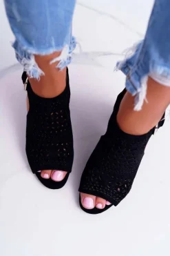 Damskie Sandały Na Słupku Peep Toe Czarne Olenia