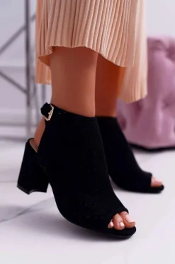 Damskie Sandały Na Słupku Peep Toe Czarne Florina