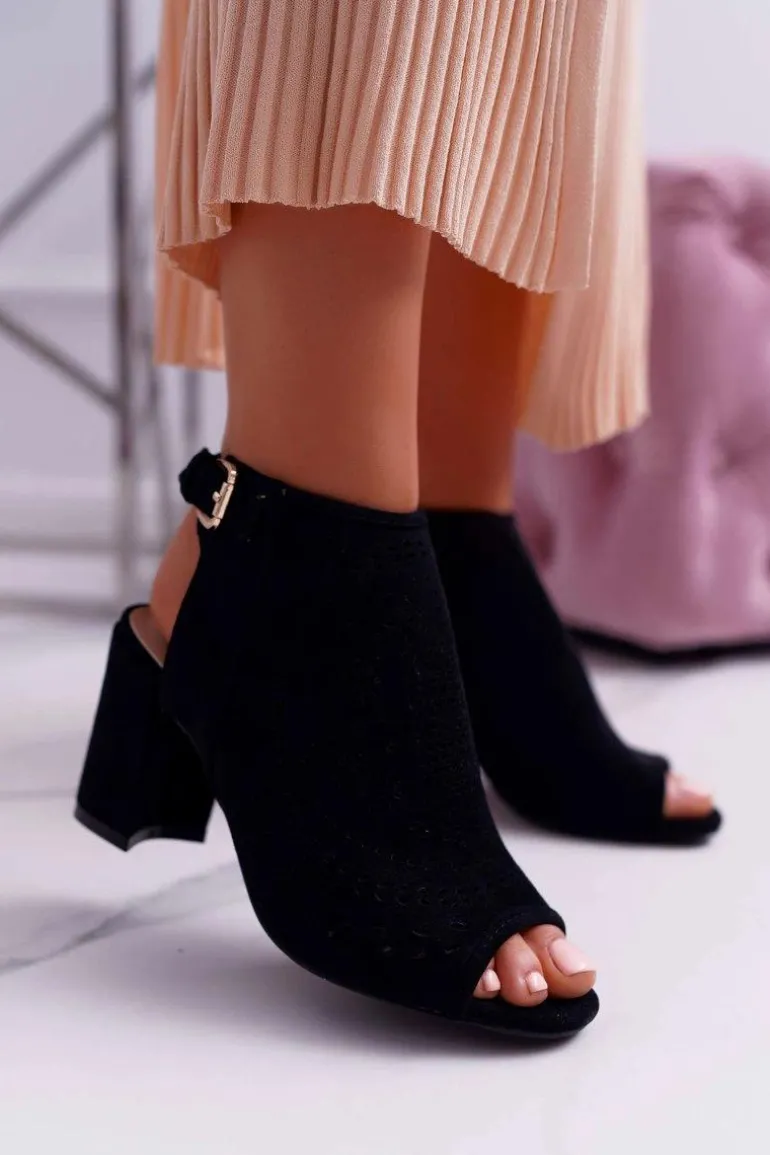 Damskie Sandały Na Słupku Peep Toe Czarne Florina