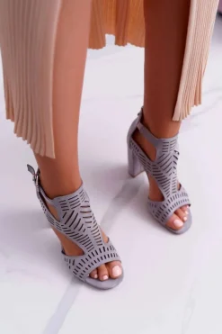 Damskie Sandały Na Słupku Peep Toe Szare Carmelita