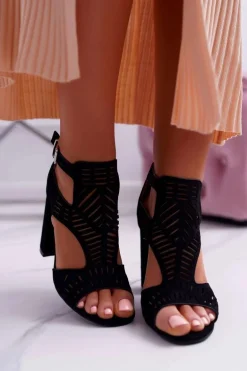 Damskie Sandały Na Słupku Peep Toe Czarne Carmelita