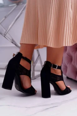 Damskie Sandały Na Słupku Peep Toe Czarne Carmelita