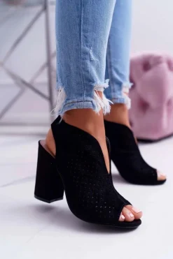 Damskie Sandały Na Słupku Peep Toe Czarne Nevienna