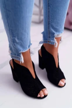 Damskie Sandały Na Słupku Peep Toe Czarne Nevienna