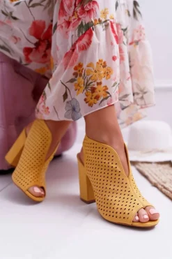 Damskie Sandały Na Słupku Peep Toe Żółte Nevienna