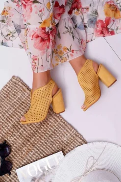 Damskie Sandały Na Słupku Peep Toe Żółte Nevienna