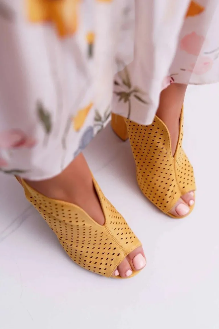 Damskie Sandały Na Słupku Peep Toe Żółte Nevienna