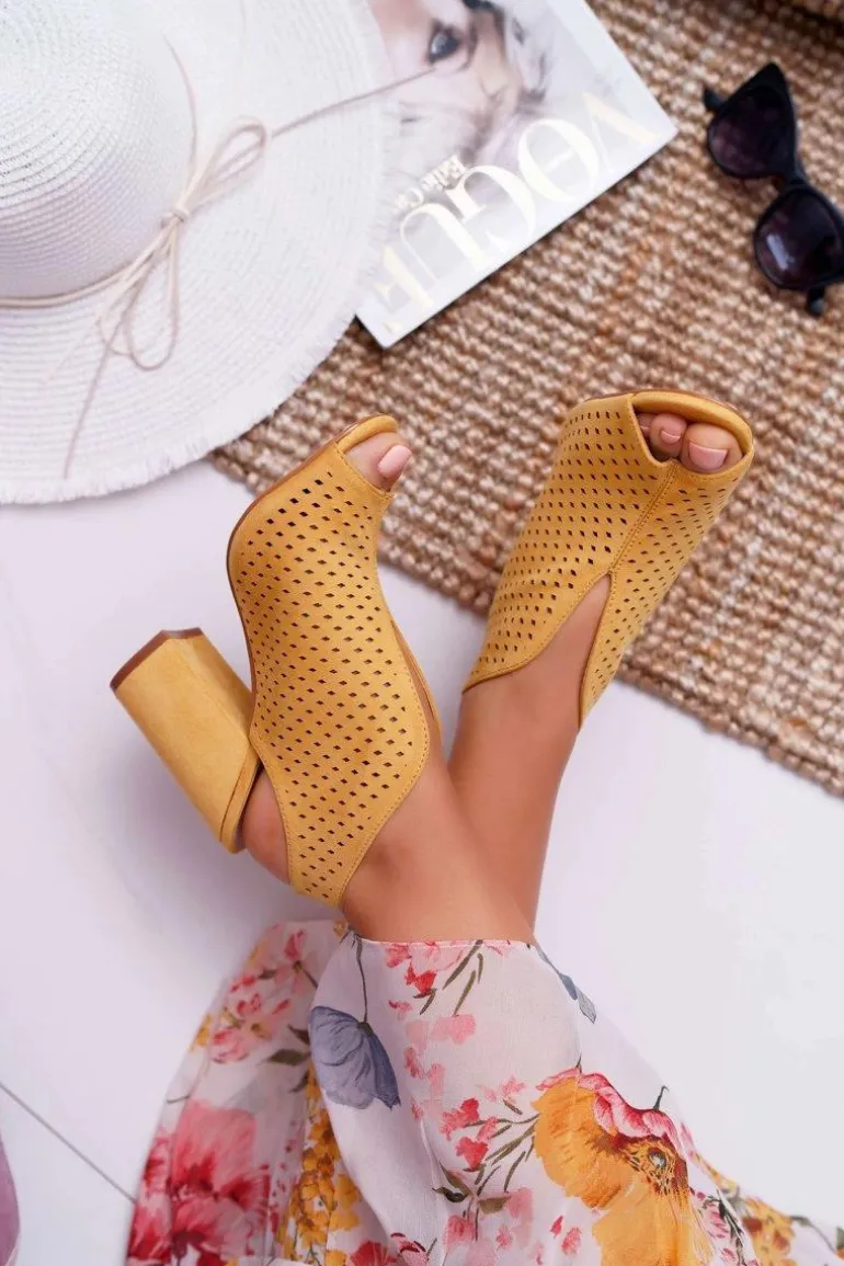 Damskie Sandały Na Słupku Peep Toe Żółte Nevienna