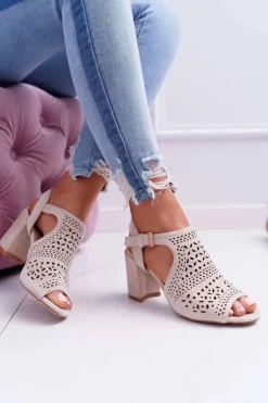 Damskie Sandały Na Słupku Peep Toe Beżowe Olenia