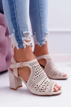 Damskie Sandały Na Słupku Peep Toe Beżowe Olenia