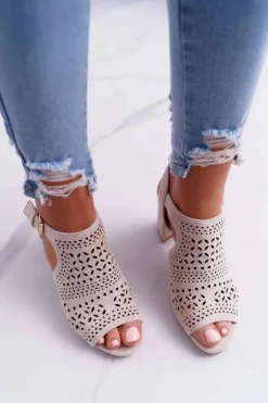 Damskie Sandały Na Słupku Peep Toe Beżowe Olenia