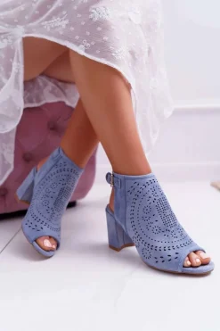 Damskie Sandały Na Słupku Peep Toe Błękitne Florina