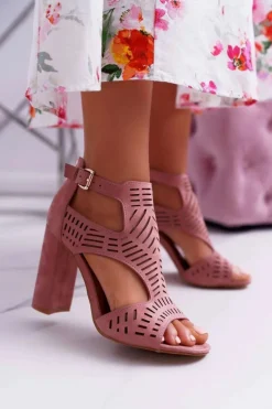 Damskie Sandały Na Słupku Peep Toe Różowe Carmelita