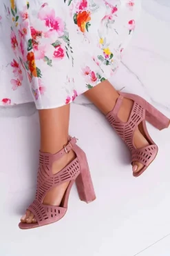 Damskie Sandały Na Słupku Peep Toe Różowe Carmelita