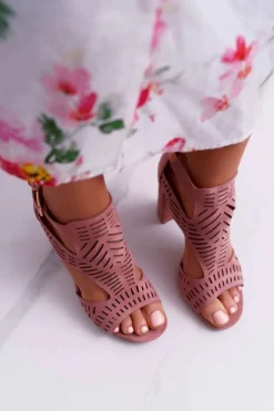 Damskie Sandały Na Słupku Peep Toe Różowe Carmelita