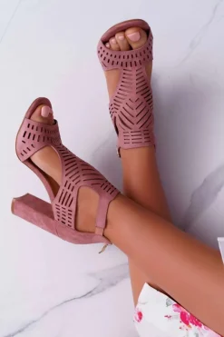 Damskie Sandały Na Słupku Peep Toe Różowe Carmelita