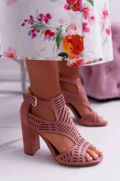 Damskie Sandały Na Słupku Peep Toe Różowe Carmelita