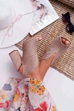 Damskie Sandały Na Słupku Peep Toe Beżowe Nevienna