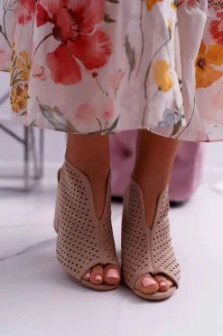 Damskie Sandały Na Słupku Peep Toe Beżowe Nevienna